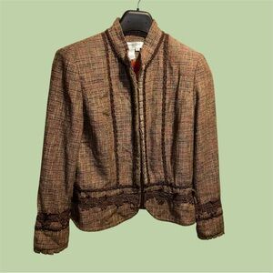 Brown Coldwater Creek Blazer  with Lace Trim & Button Closure